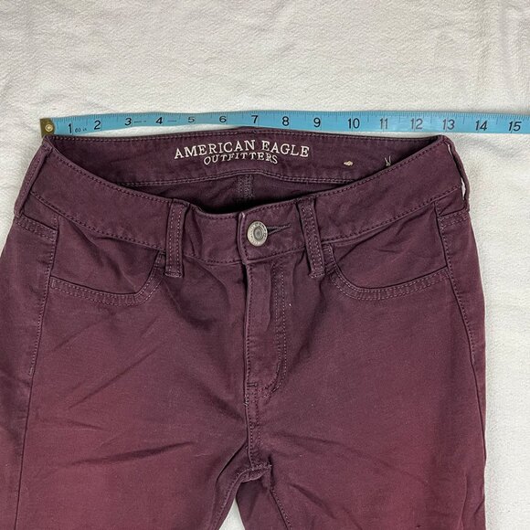 American Eagle Red Burgundy Jegging Size 4 Skinny Leg Low Rise Stretch Denim - Picture 14 of 16